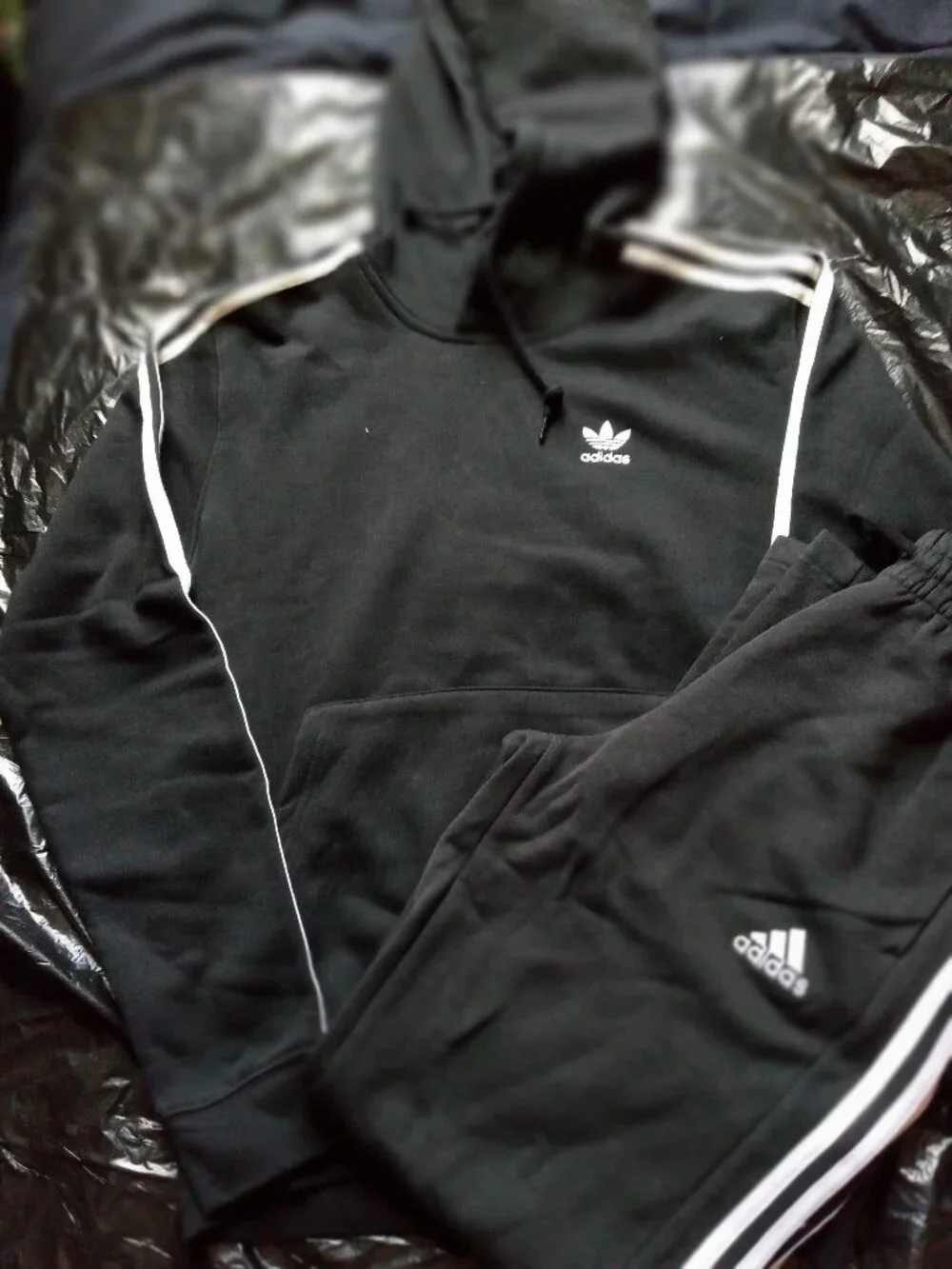 Adidas Three Stripe Jogger Set Black Mens XS/S (Not A Matching Set)